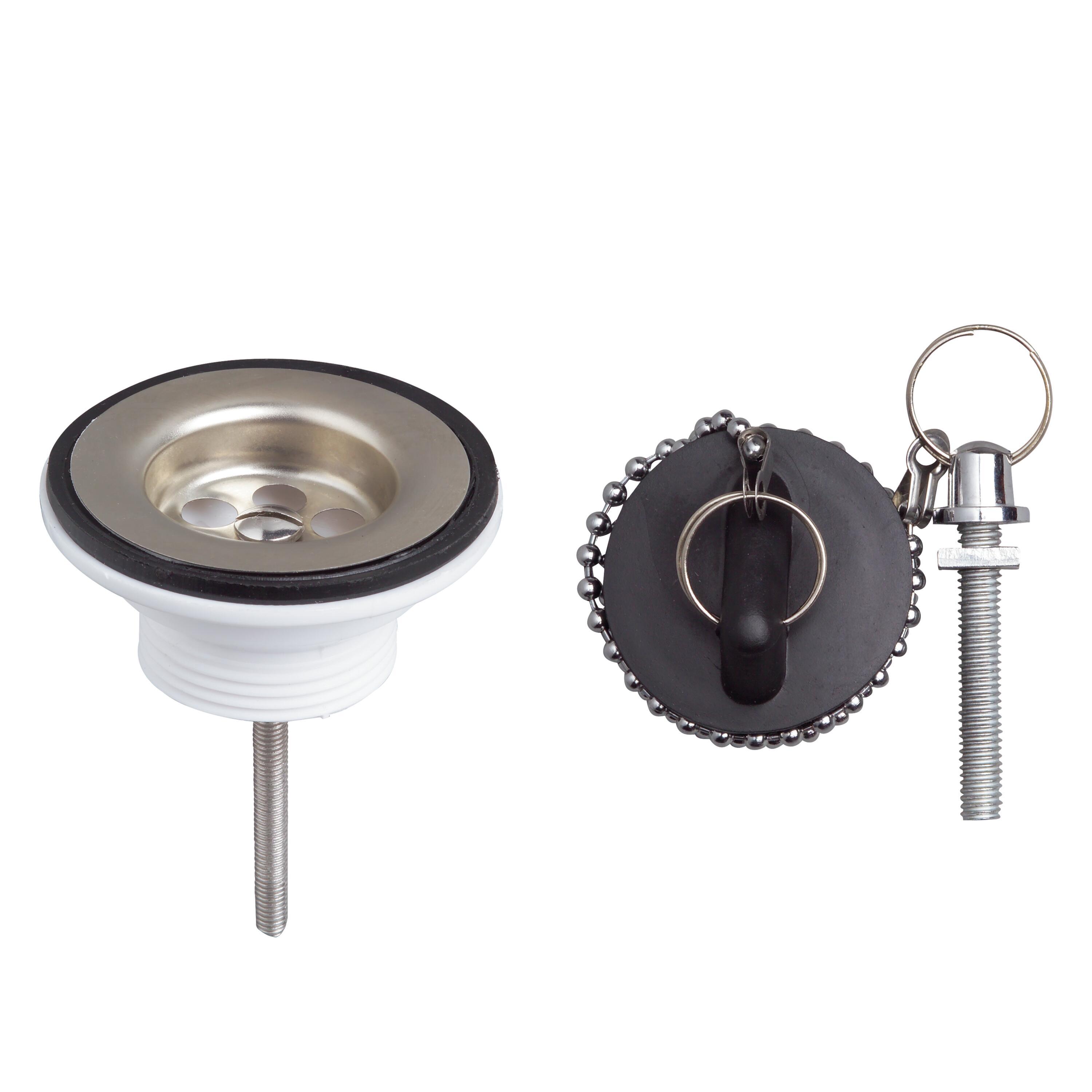 Bonde de lavabo PVC à bouchon + grille inox                                    