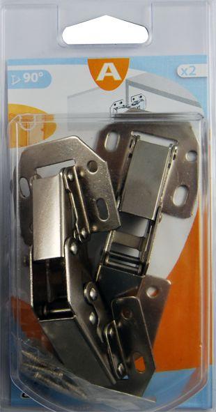 Charnière invisible en applique Sans ressort Acier nickelé 105 Blister de 2