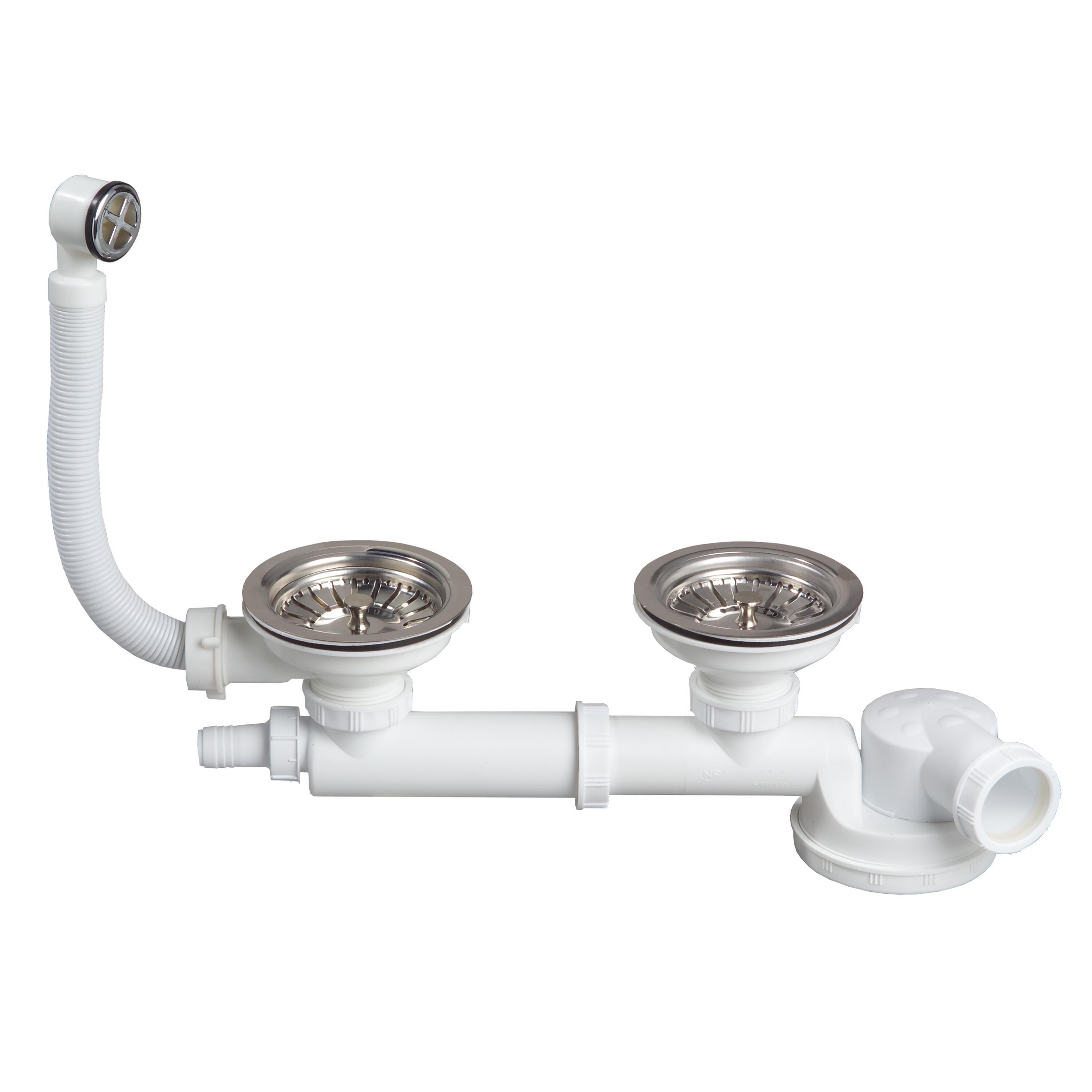 Vidage évier 2 bacs bondes à panier Ø 90mm