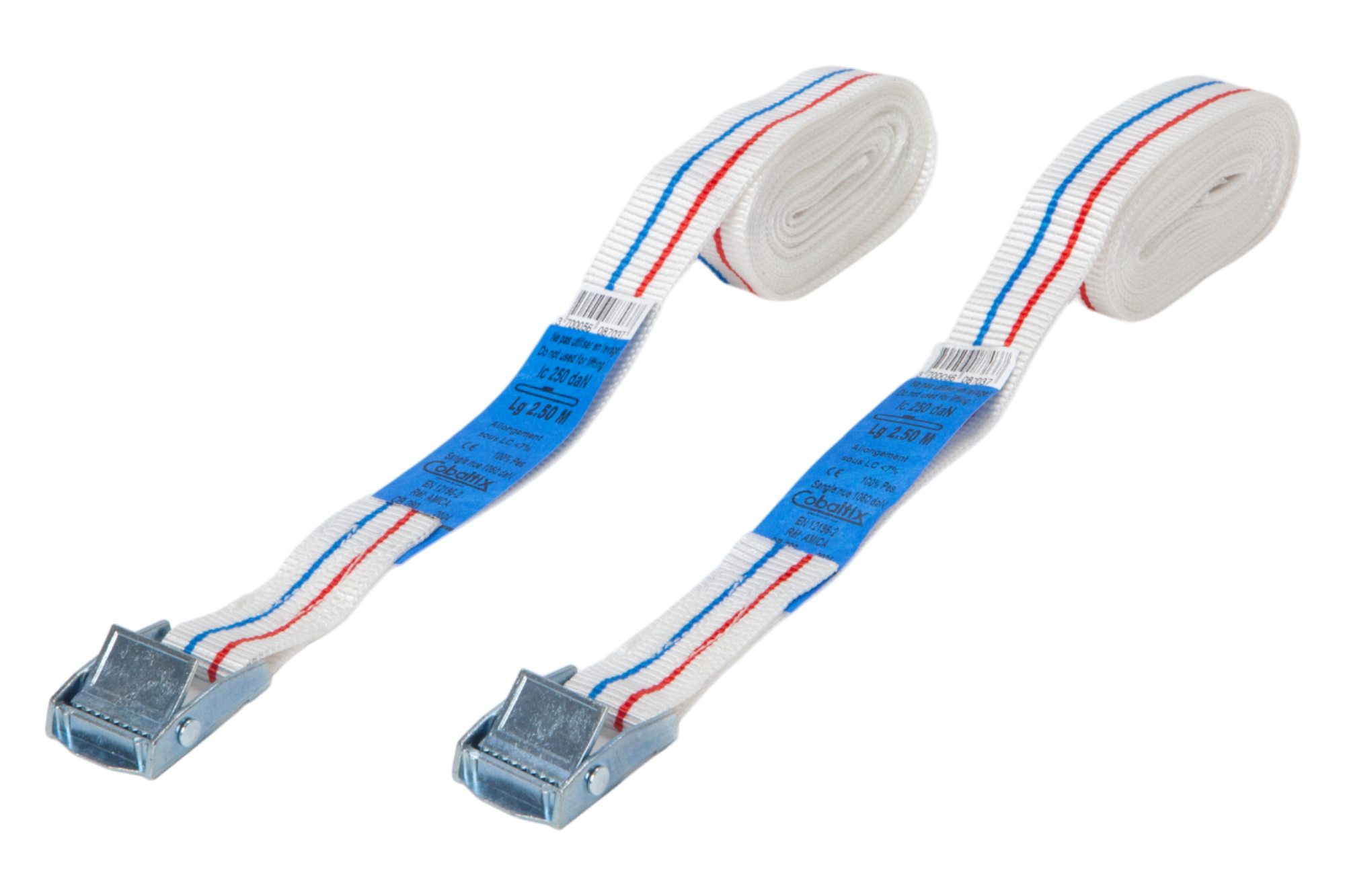 Lot de 2 sangles bagagères avec came à griffe 25mm Lg 2,5m 