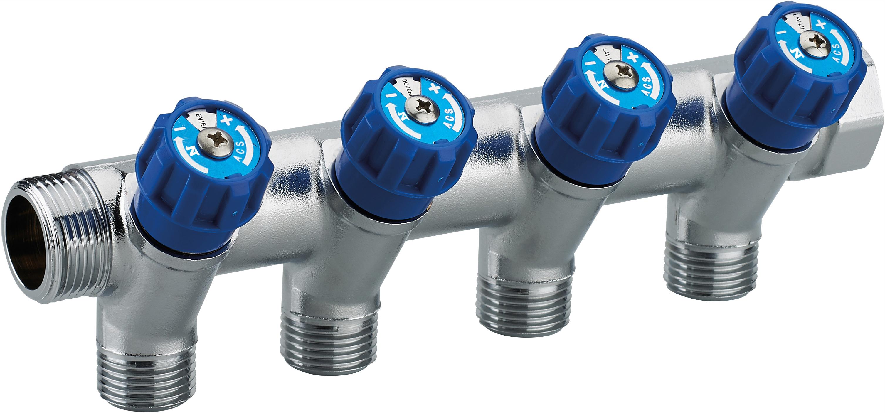 COLLECTEUR BLEU MF 3/4 - 4 DEPARTS M 1/2 ROBINET INTEGRE