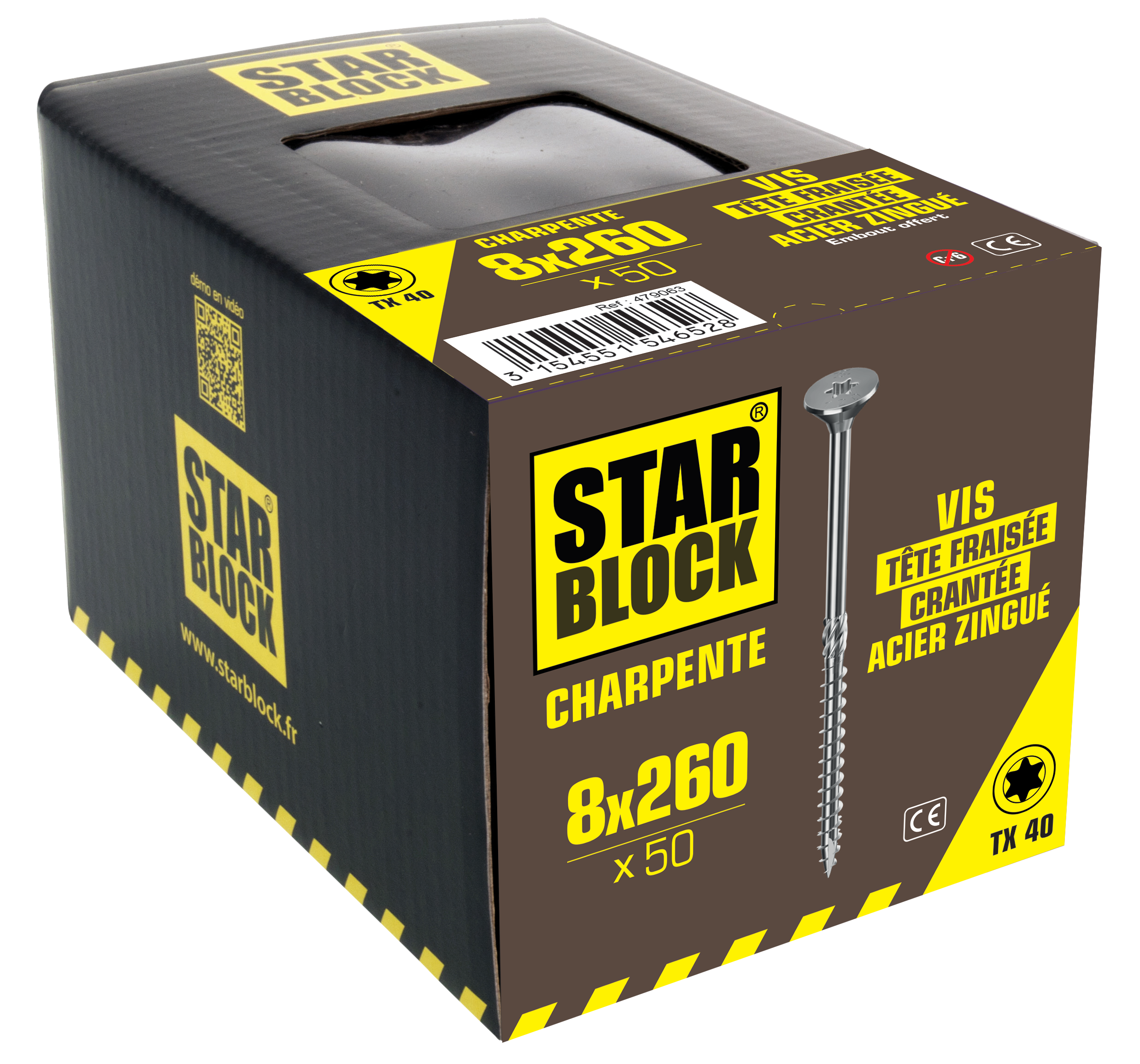 Vis charpente STARBLOCK TX Tête fraisée crantée Acier zingué blanc 8x260 Boite de 50