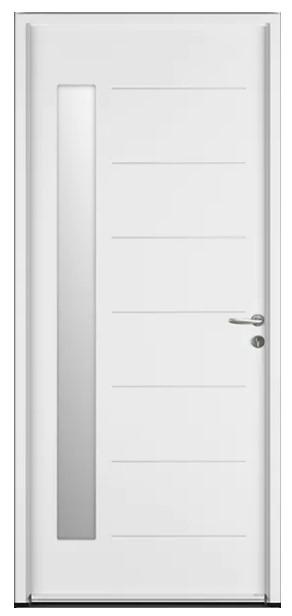 Porte d'entrée Abscisse Evo acier Blanc 215 x 90CM tapée isolation 120MM - poussant droit