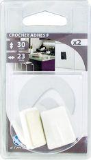 Crochet déco adhésif trapèze Plastique blanc 30x23 Blister de 2