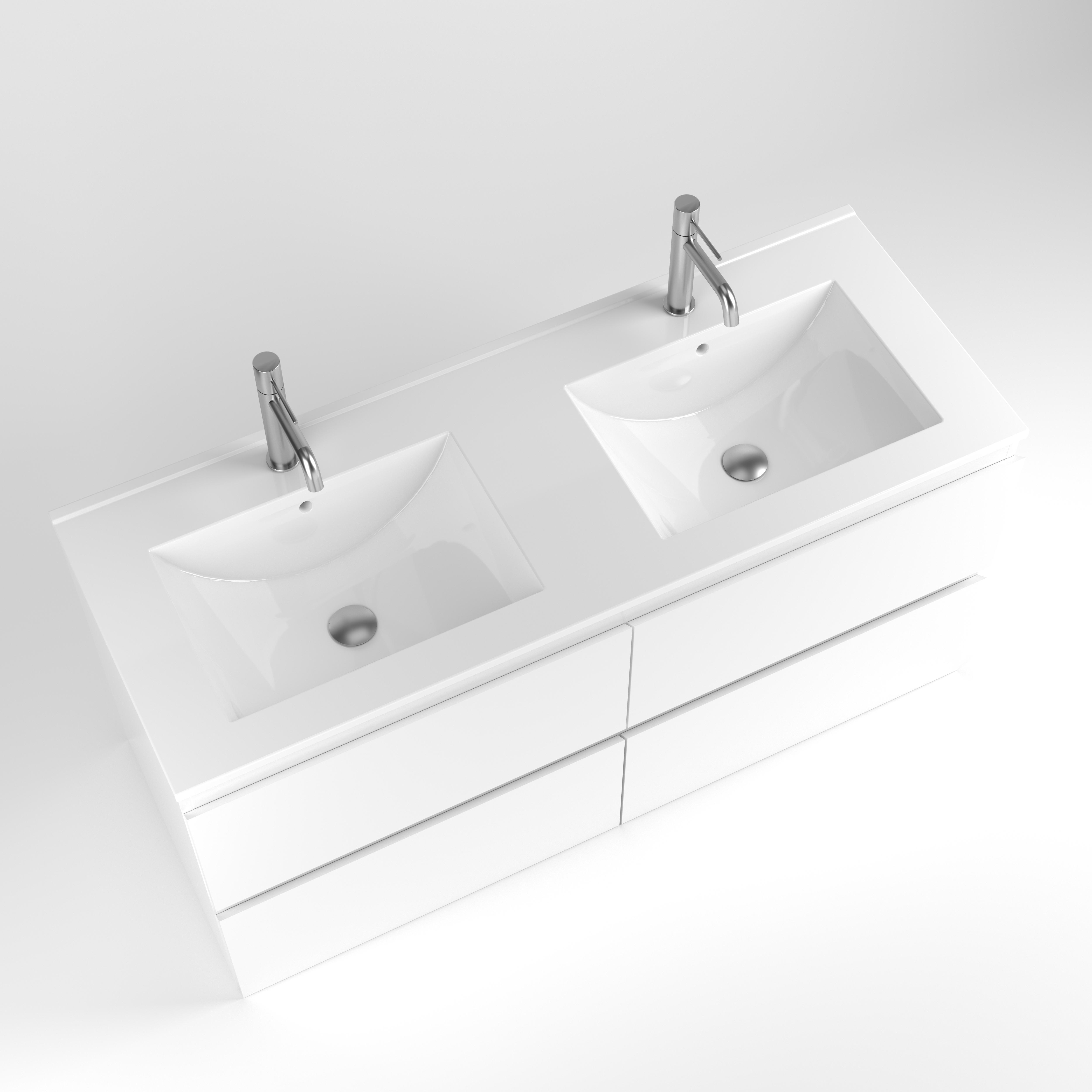 Ensemble meuble + plan vasque COME Blanc – Larg. 121 x Ht. 62 x Prof. 46 cm.