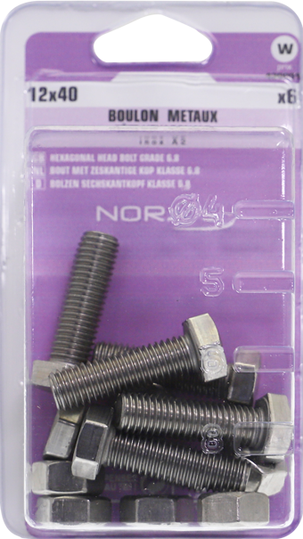 Boulon Tête héxagonale Inox A2 12x40 Blister de 6