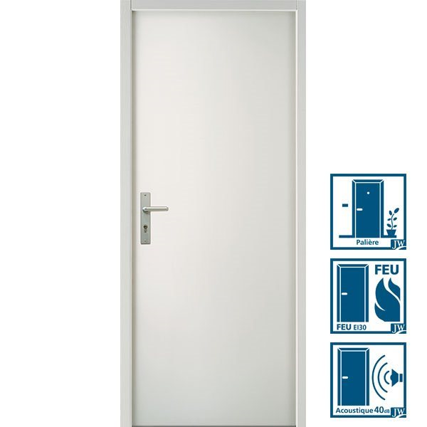 BLOC PORTE EI30 PAL 40 DB PREPEINTE 2040 X 930 MM DROITE POUSSANT HUISSERIE 66 X 55 CHANT DROIT