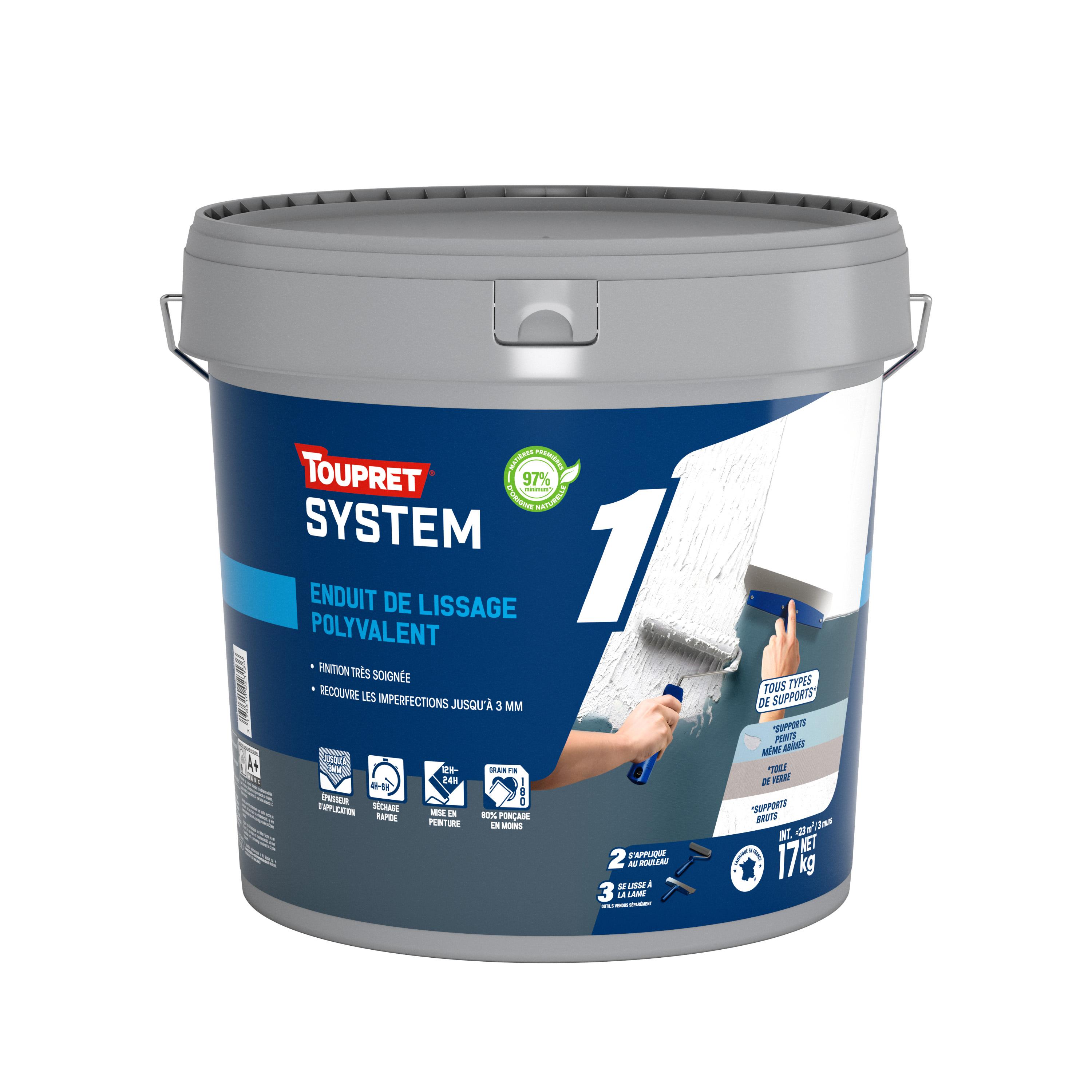Seau rond TOUPRET SYSTEM 1 enduit de lissage polyvalent 17 kg