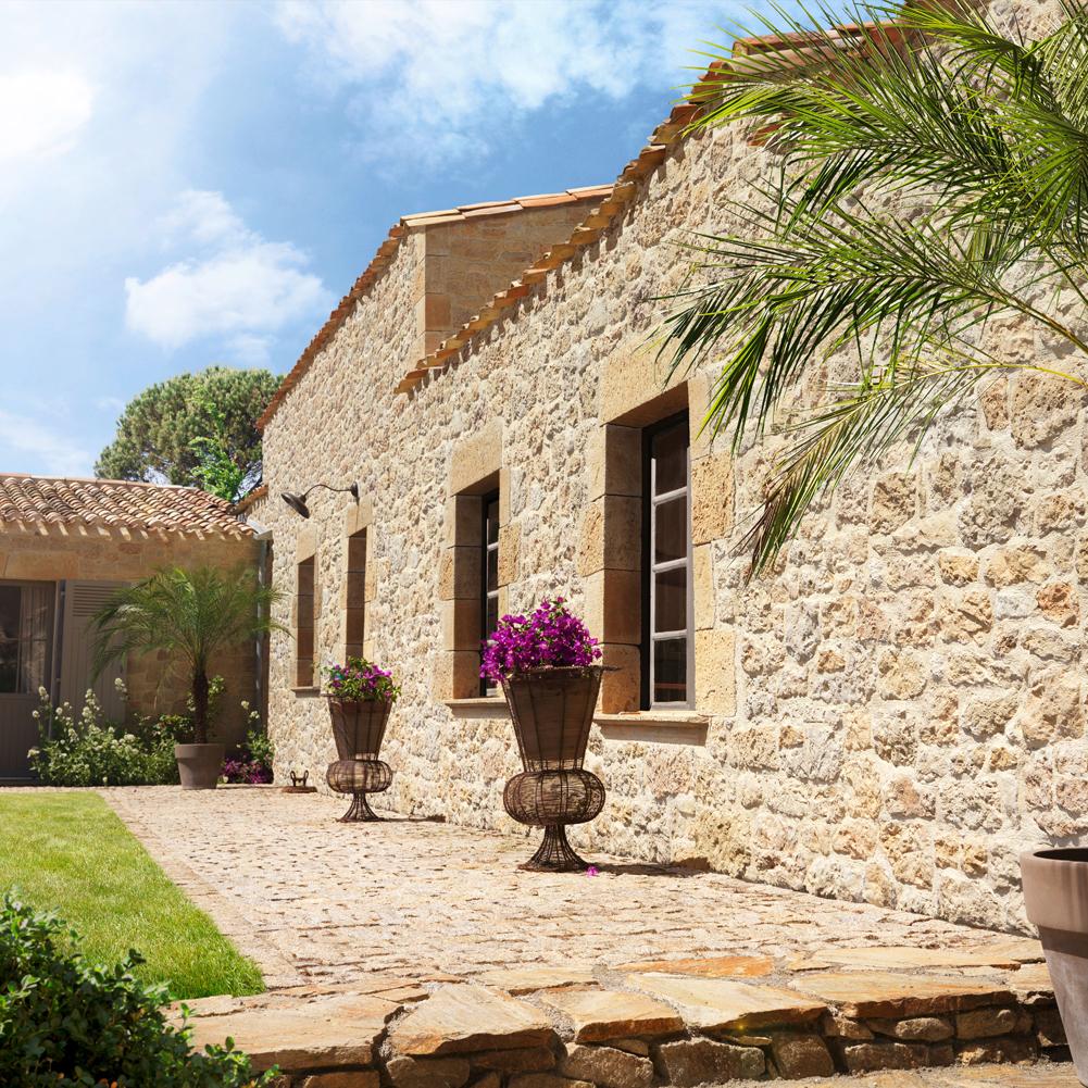 CHAINE D'ANGLE PIERRE RECONSTITUEE PIERRE DE CAUSSE/MANOIR TERRE DE SIENNE 30/40 X 10/18 X 25 EPAISSEUR 3CM