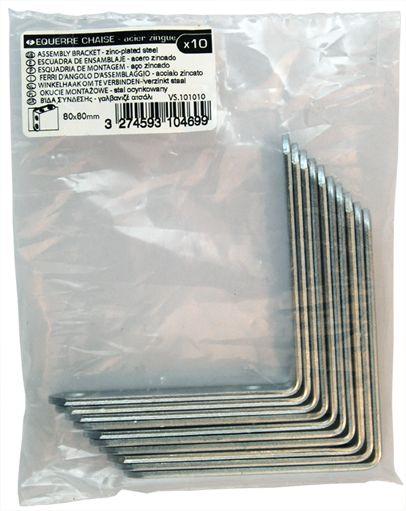 Equerre de chaise Acier zingué 80x80x15 Sachet de 10