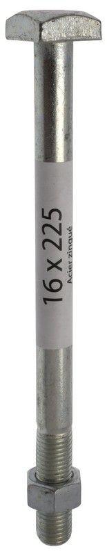BOULON DE CHARPENTE TÊTE CARRÉE 14X225 ACIER ZINGUÉ BOITE X25