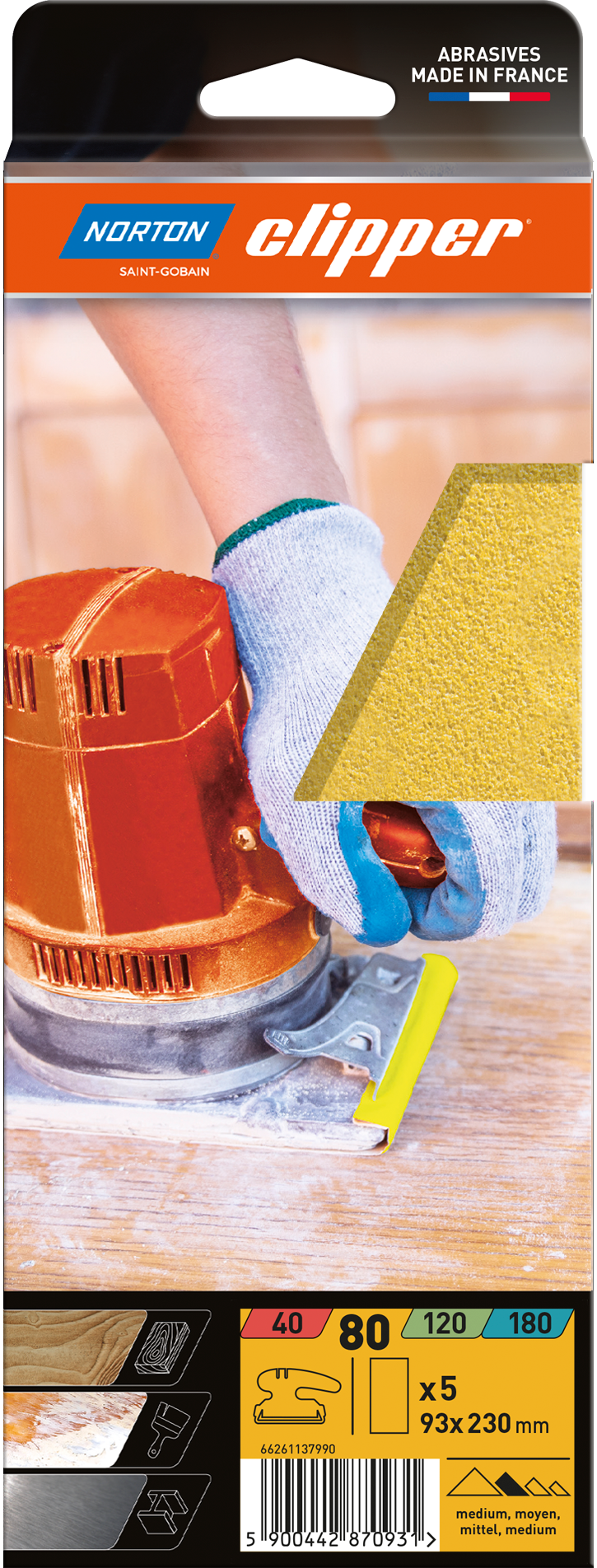 Garnitures abrasives Non Perforée 93x230 G80 - Lot de 5
