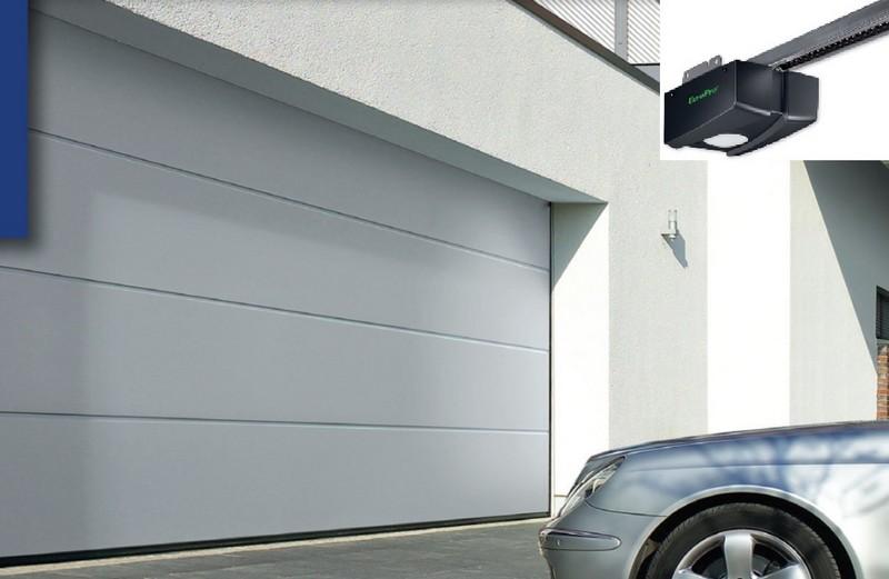 PACK PORTE DE GARAGE + MOTEUR RAINURE M BLANC RAL 9016 WOODGRAIN