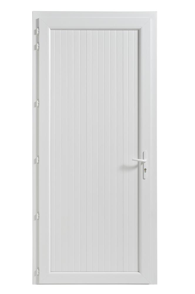 Bloc-porte de service PVC Pleine Rainurée Non Isolée N60 - Serrure 5 points - Poussant Gauche - 205 x 90CM
