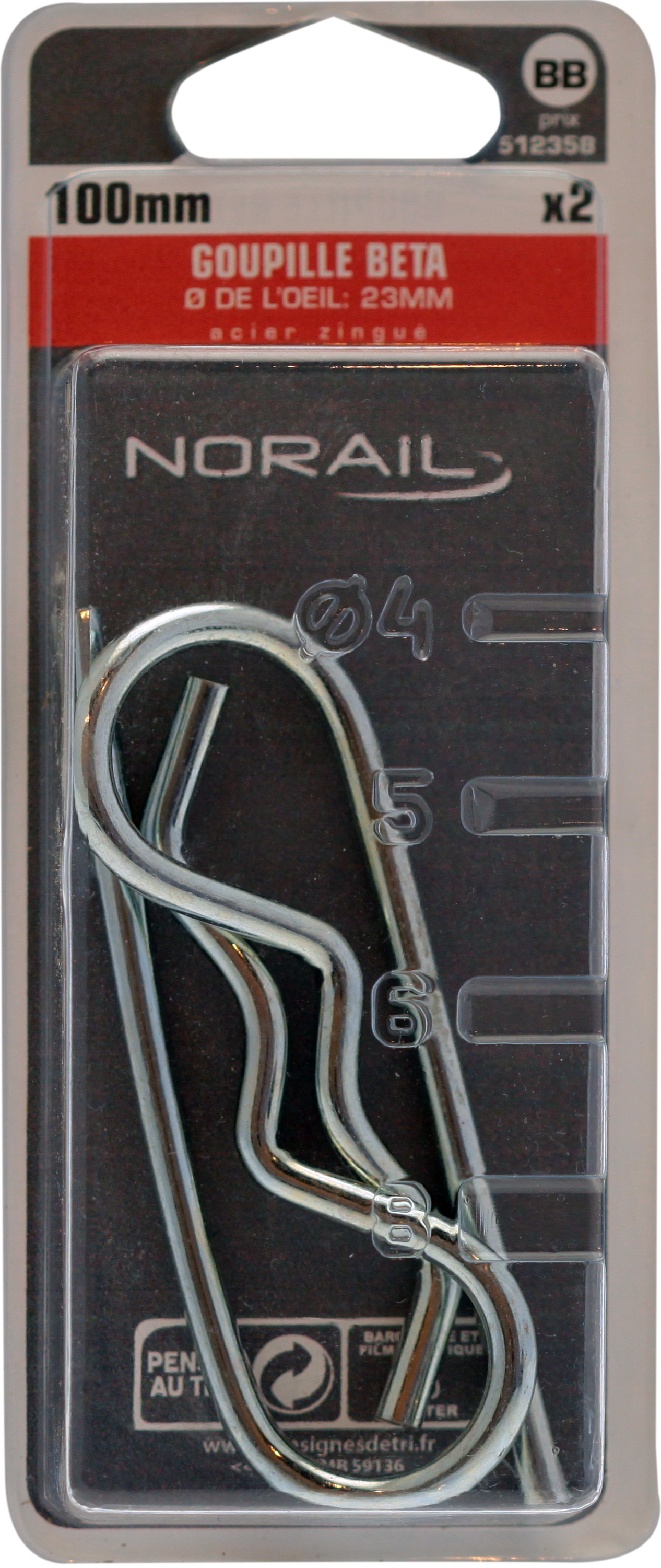 Goupille béta Acier galvanisé Ø5mm L:98mm Blister de 2