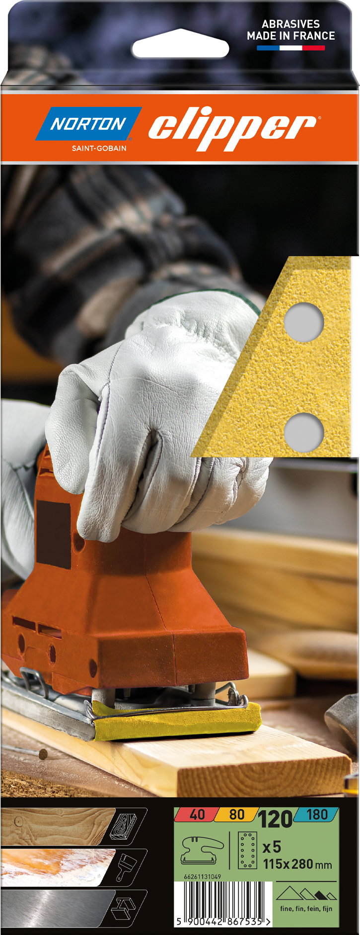 Garnitures abrasives 14 Trous 115x280 G120 - Lot de 5