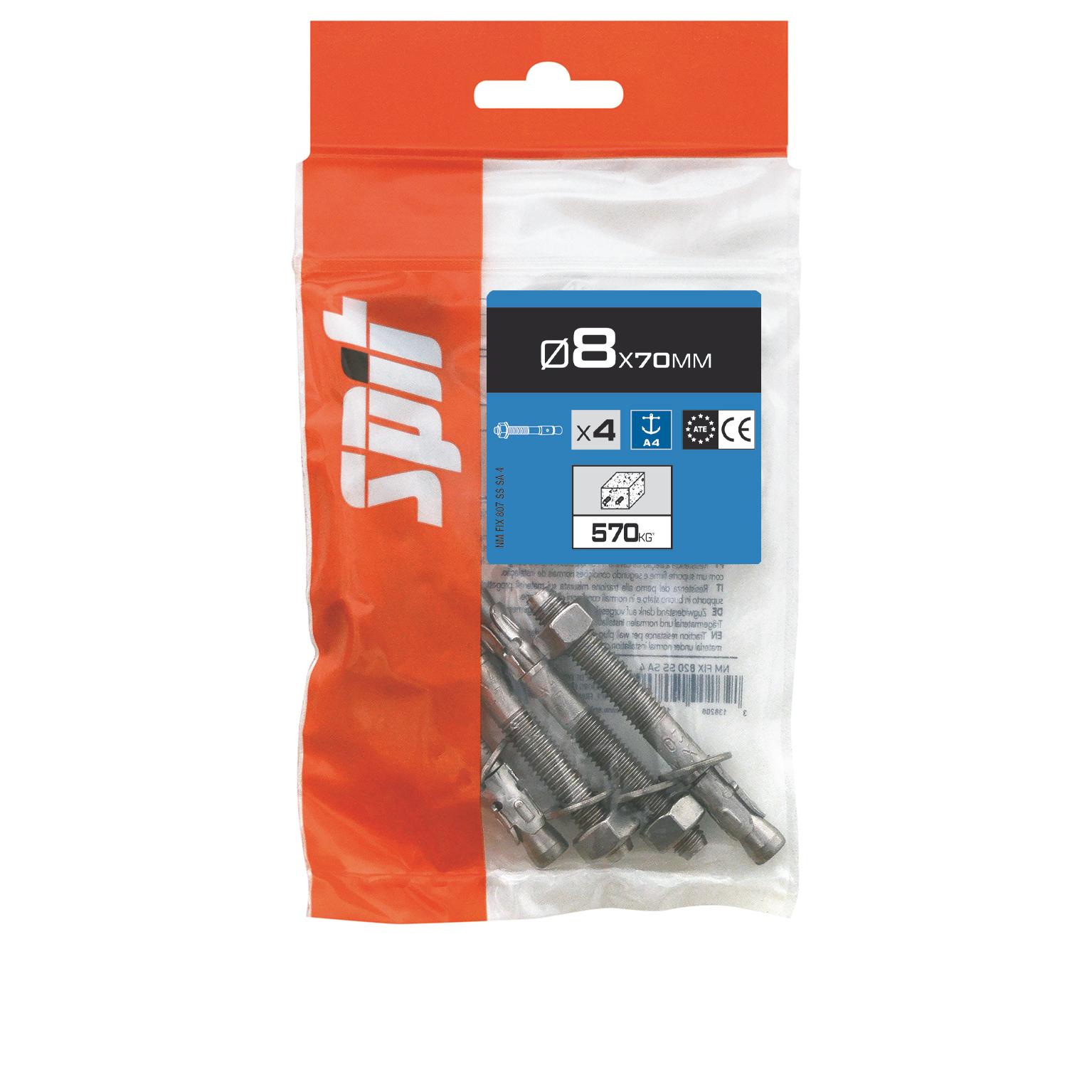 Goujon Inox  à bague  FIX Z EXTREM SPIT   Ø10x70MM - Sachet de 4 pièces