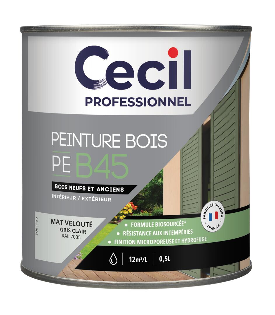 Peinture extérieure bois haute performance PEB45PEINTURE - Gris Clair Mat - 0,5L
