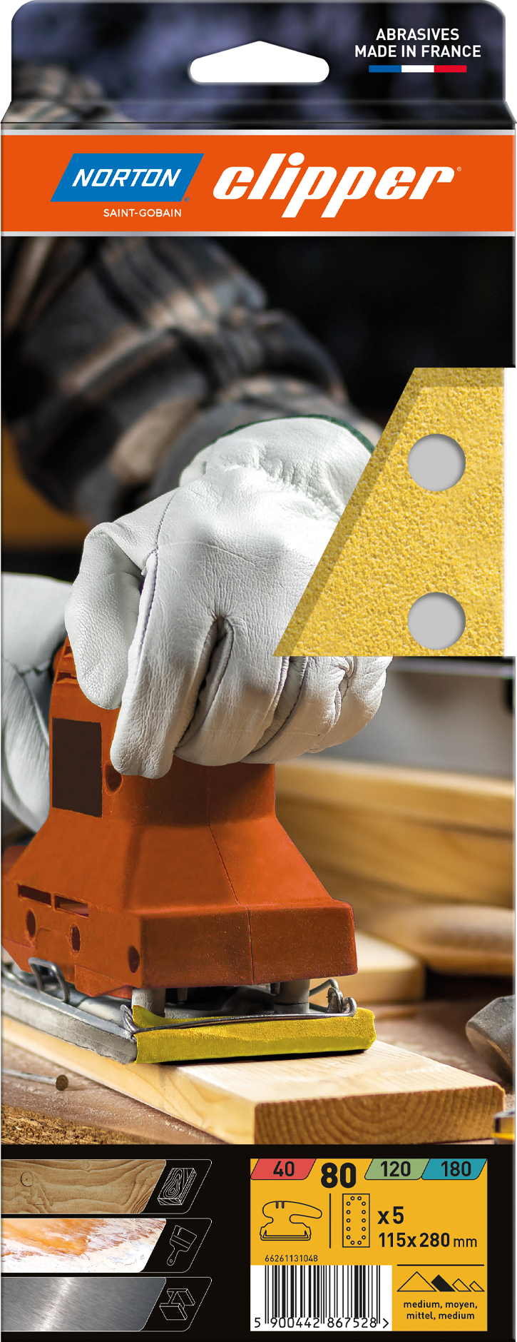 Garnitures abrasives 14 Trous 115 x 280 G80 - Lot de 5