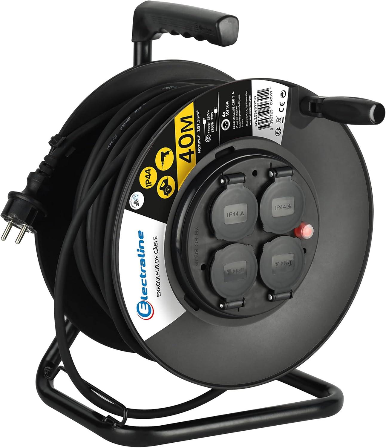 Enrouleur professionnel H07RN-F 3G1,5 mm² – 40 m – 4 prises IP44