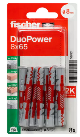 Cheville DuoPower 8x65 - Blister 8 pièces