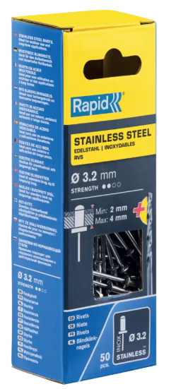 Rivets INOX Ø3.2 x 8mm Boite 50 + forêt