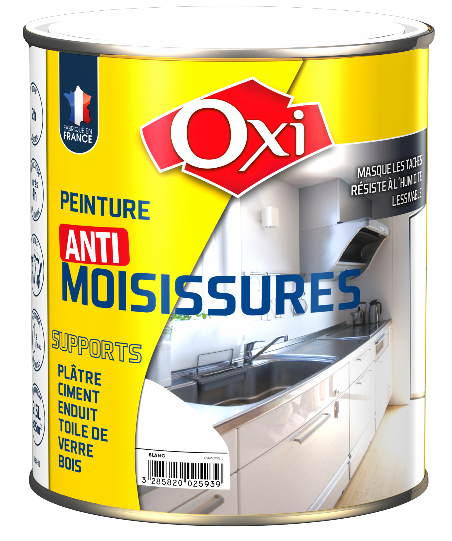 PEINTURE ACRYLIQUE MURS ET PLAFONDS ANTI-MOISISSURE SATINÉ BLANC 2.5 L