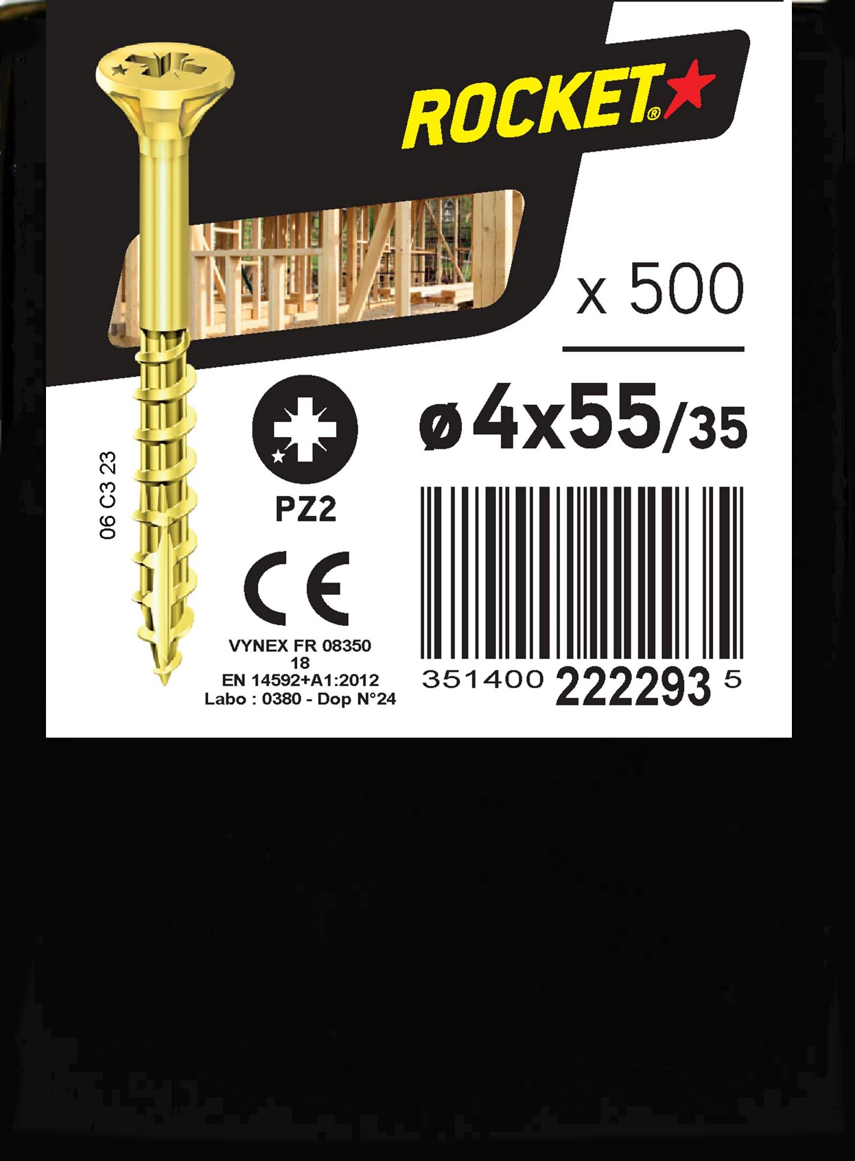 Vis ROCKET TX Tête fraisée Acier bichromaté 3,5x20 Boite de 500