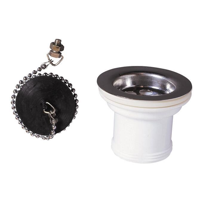 Bonde évier inox Ø 50mm à bouchon - sans trop plein                   