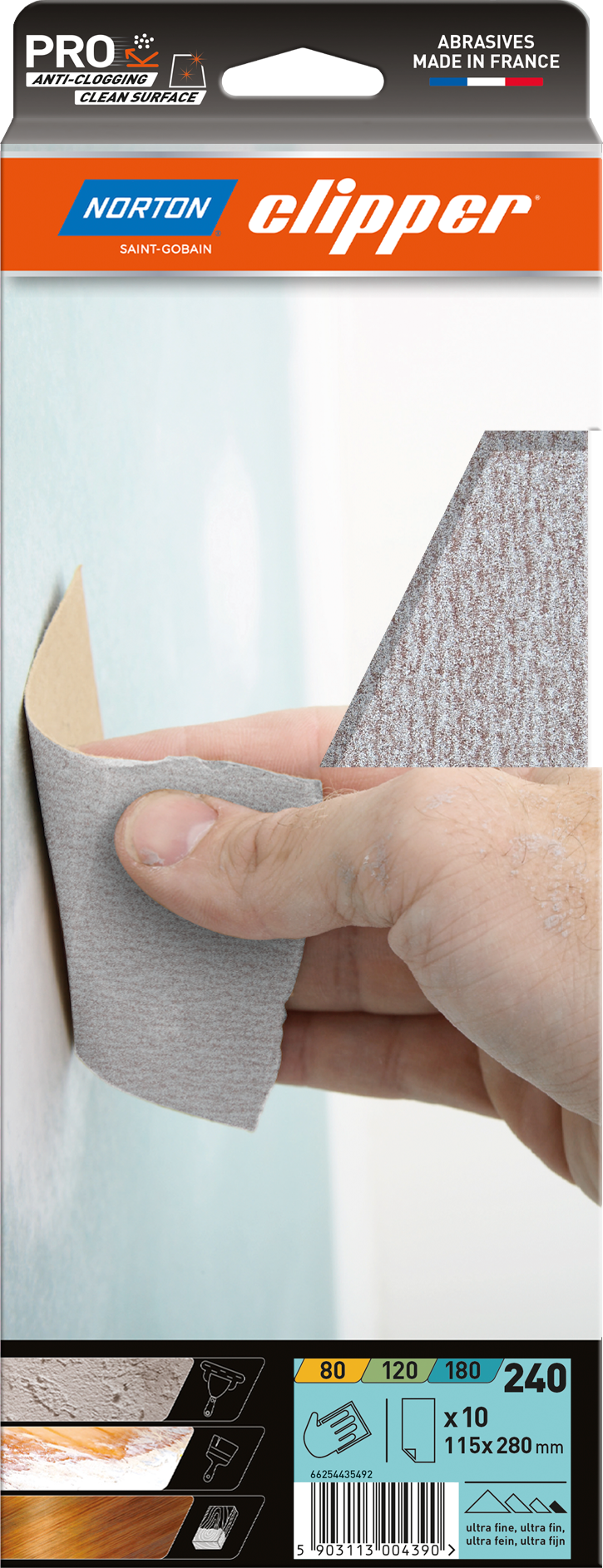 Feuilles Papier Anti-encrassant spéciale Platre & Enduits 115x280 G240 - Lot de 10