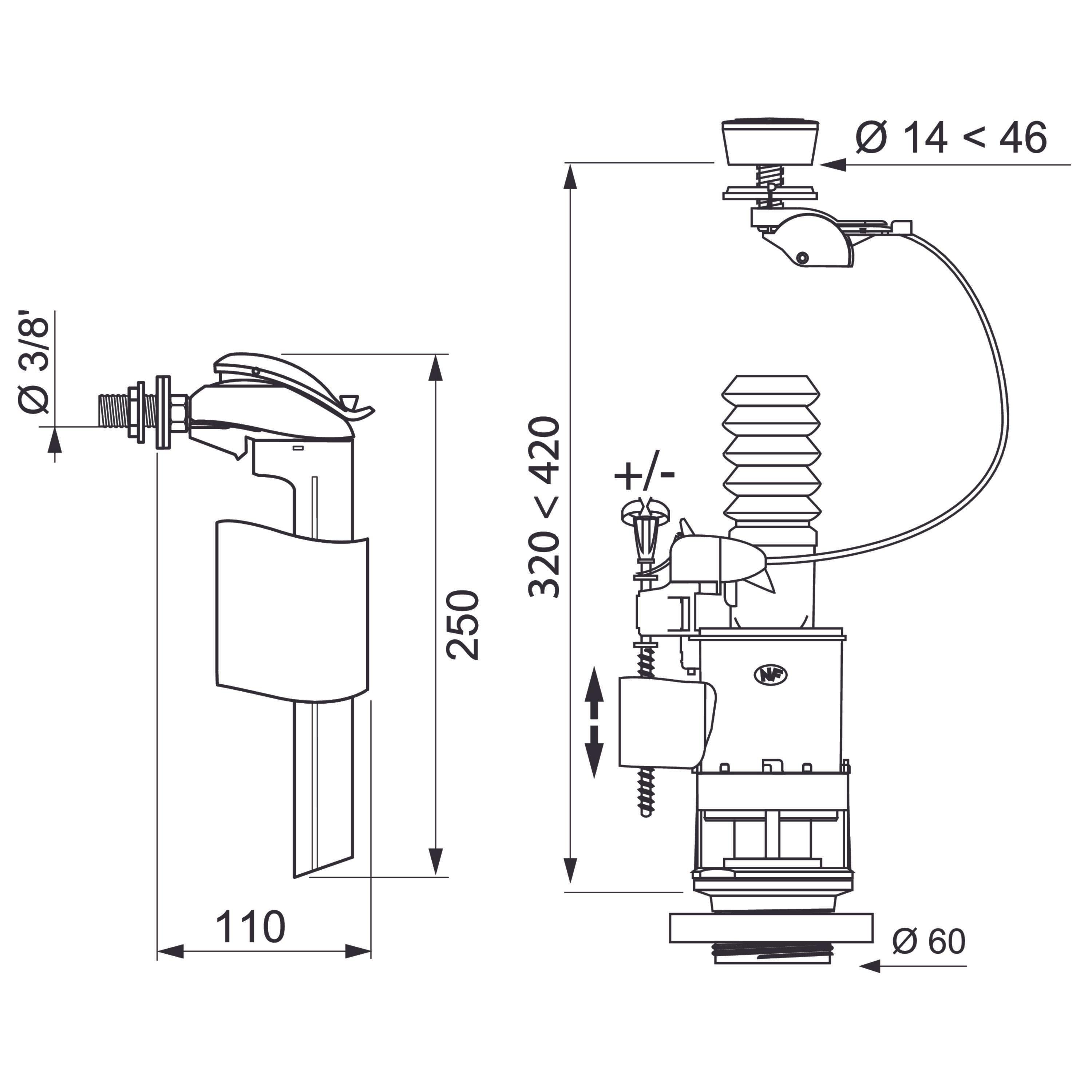 Ensemble chasse d’eau mécanisme câble MW² avec robinet f90 - Wirquin