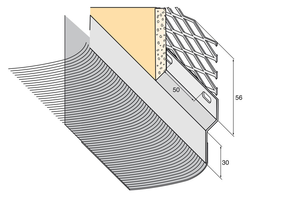 Solin galva laqué sable arrêt enduit + plomb plissé larg.200mm 5/10ème naturel lg. 200cm