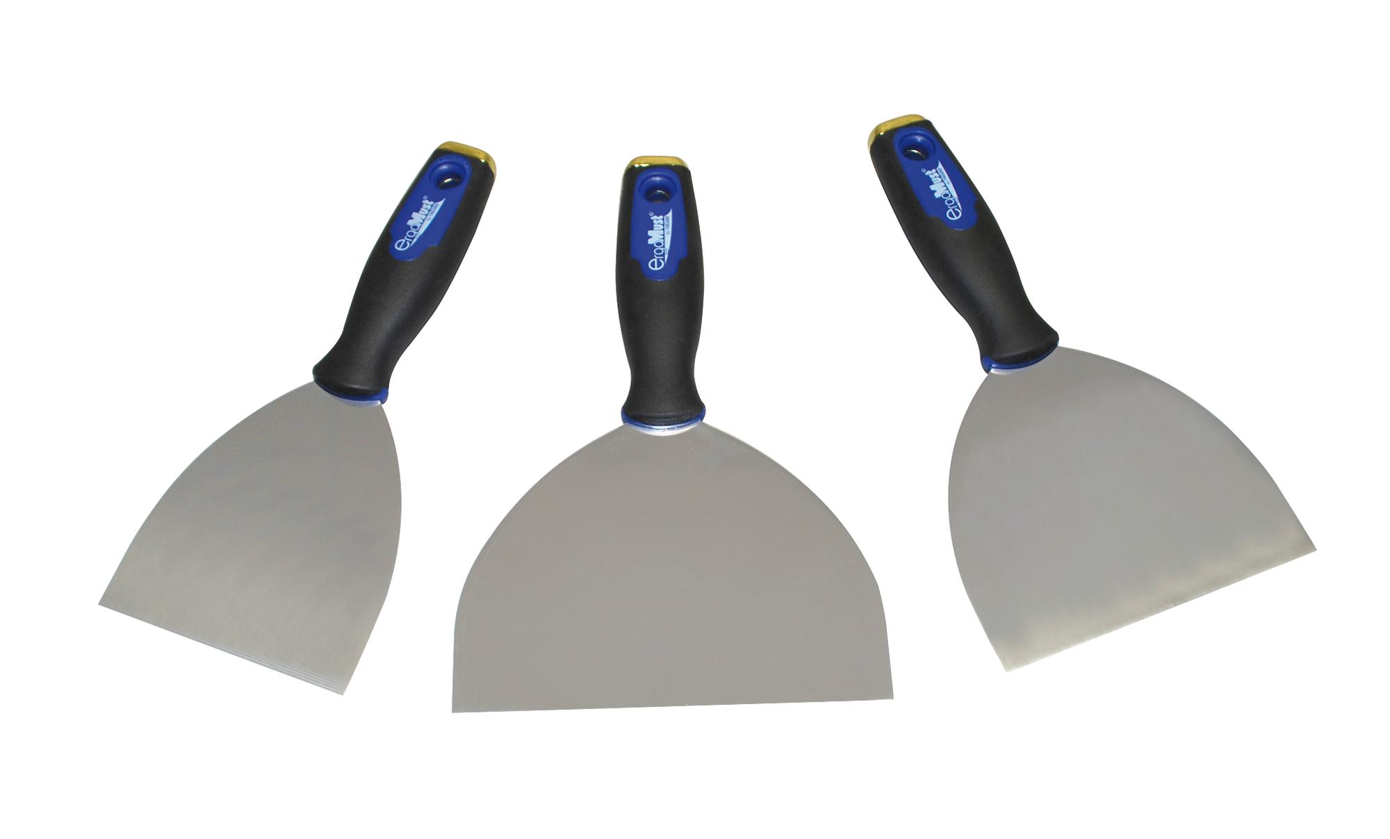 Lot de 3 couteaux à enduire Ergomust - Acier inox avec manche bi-matière