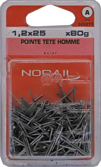 Pointe Tête homme Acier 1,2x25 Blister de 80g