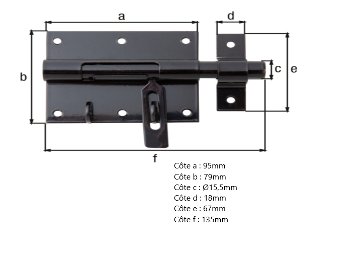 VERROU BOX PORTE CADENAS NOIR ET GACHE ATTACHEE 95 – 135