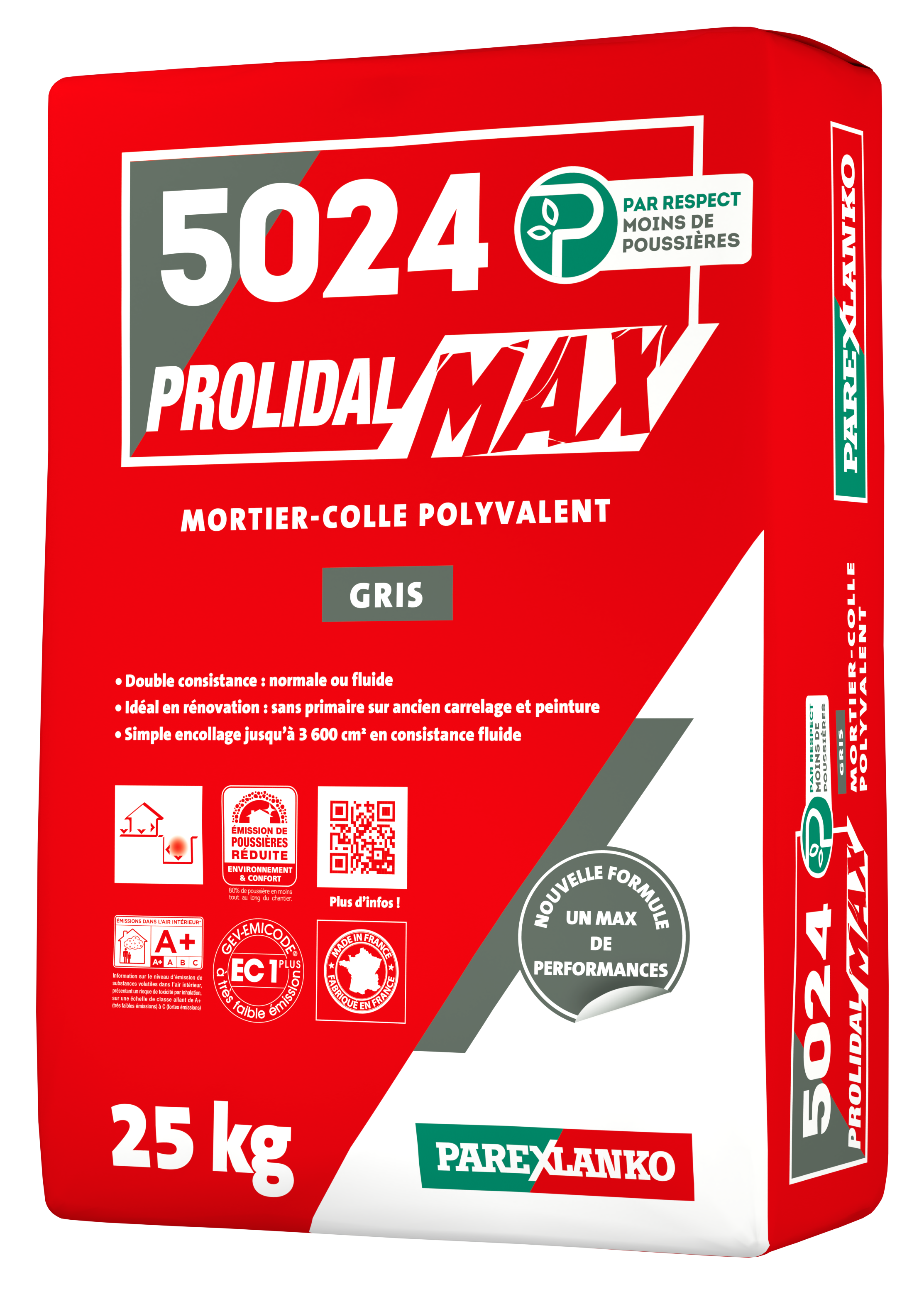 Mortier-colle carrelage PROLIDAL MAX améliorée polyvalent C2 ET/EG gris 25kg (5024)
