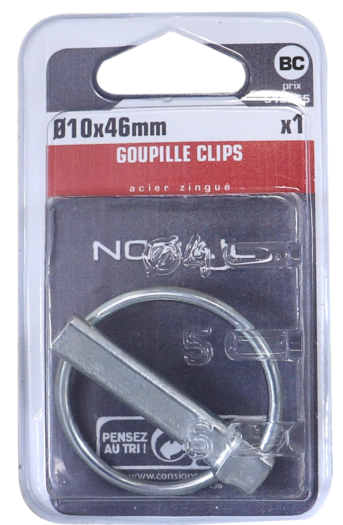 Goupille clips Acier galvanisé Ø10mm L:45mm Blister de 1