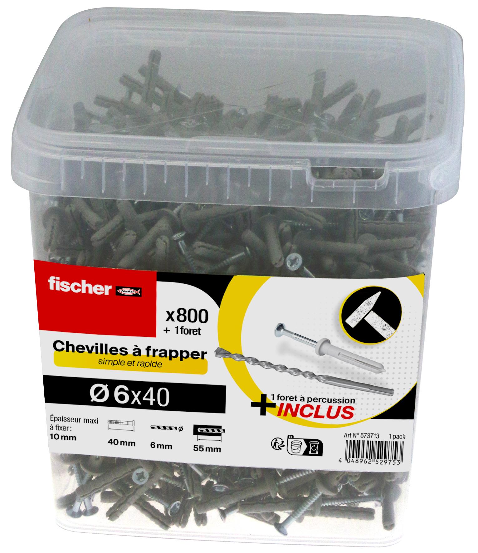 Chevilles frappées Ø6 x 40MM + 1 Forêt à percussion - Seau de 800 pièces