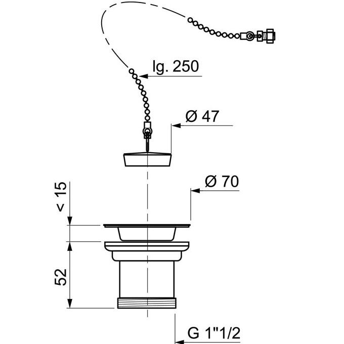 Bonde évier inox Ø 50mm à bouchon - sans trop plein                   