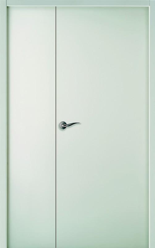 Bloc-porte PLAN à Recouvrement - Isoplane Ame Alvéolaire - 2 vantaux tierces - Huisserie PERF+ 86x54mm - Serrure PDDT - Poussant Droit - 204x146cm (93+43cm)- AXE 40MM