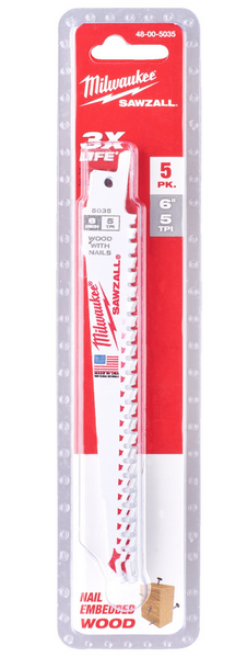 Lame scie sabre 5 Tpi 150MM – Lot de 5 pièces Milwaukee