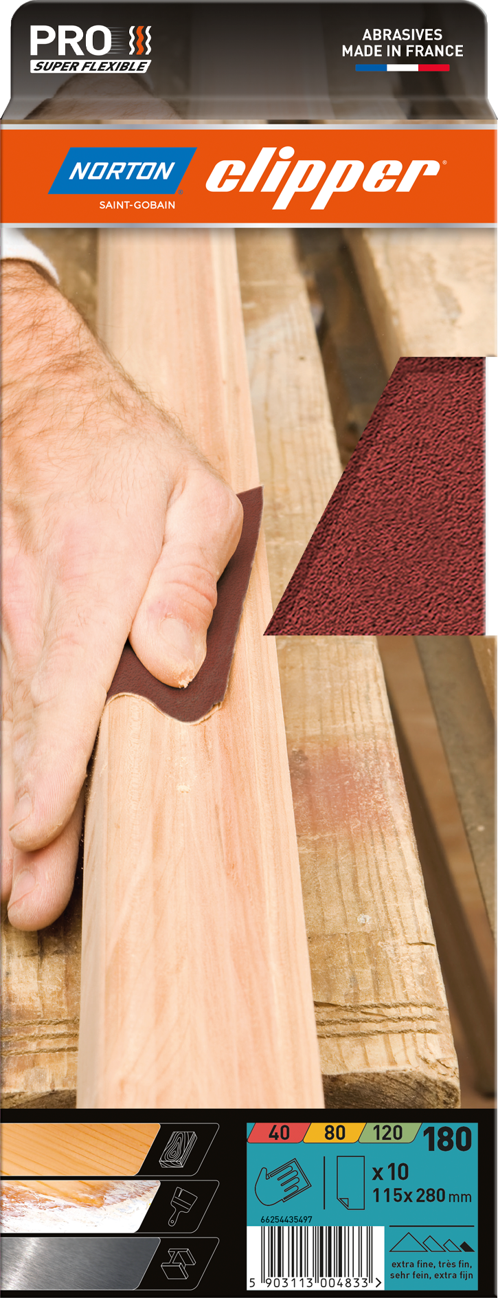 Feuilles Toiles abrasives Super Flexible 115x280 G180 - Lot de 10