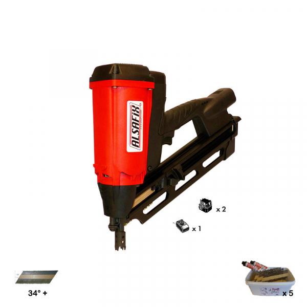CLOUEUR GAZ 34° ALSAFIX D 90 G2 2 BATTERIES + CHARGEUR + 12 720 POINTES