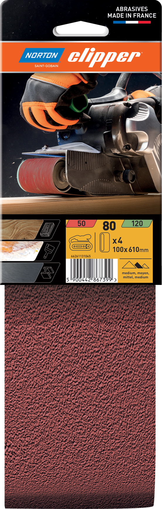 Bandes abrasives Corindon 100 x 610 G80 - Lot de 4