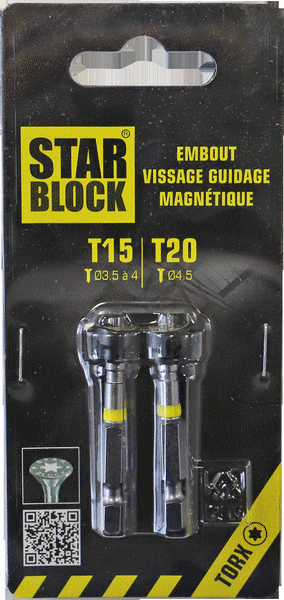 Embout de vissage STARBLOCK à guidage magnétique torx T15 et T20