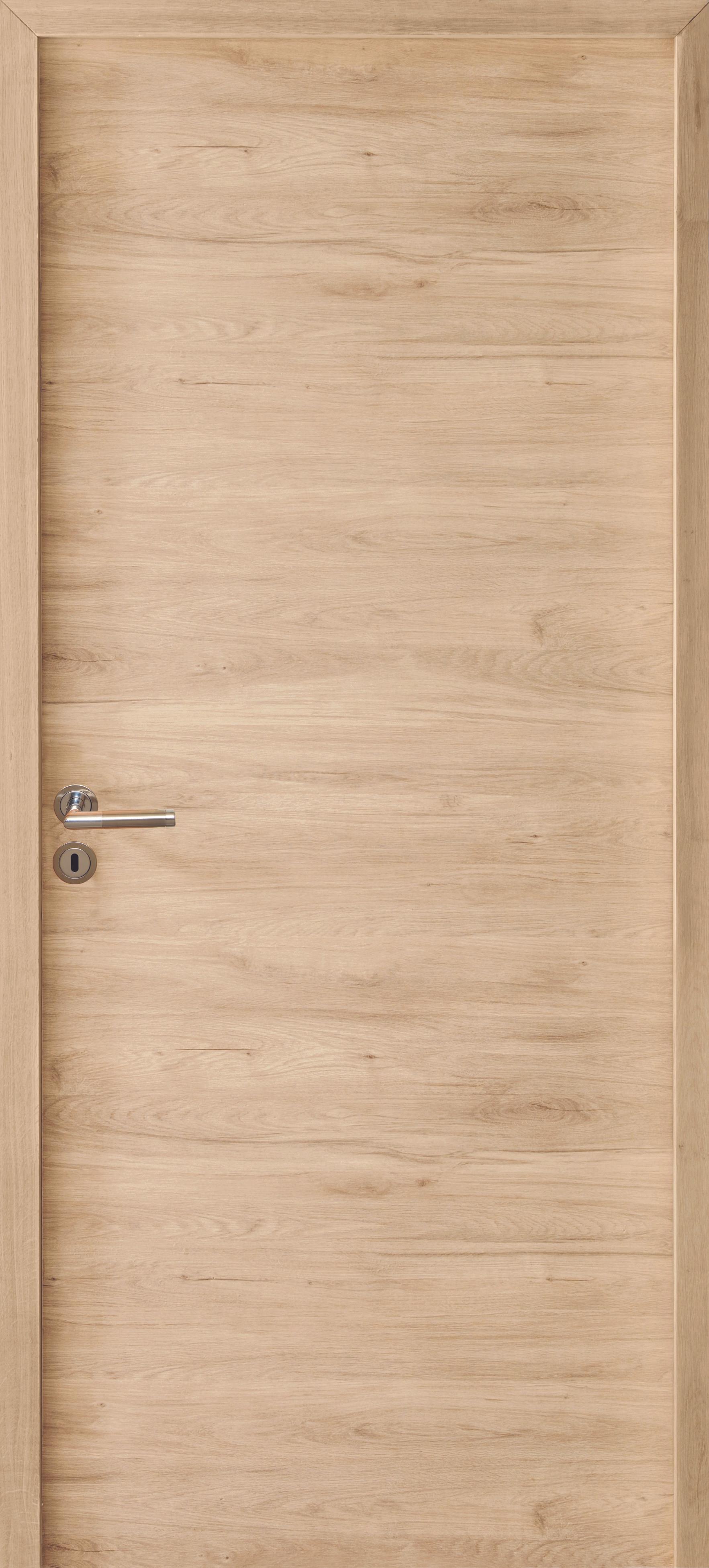 Bloc-porte FUJI Mélaminé à Chant Droit Alvéolaire - Décor structuré Chêne Terra - Huisserie KM1 fin de chantier -  Poussant Gauche - 204x73cm 