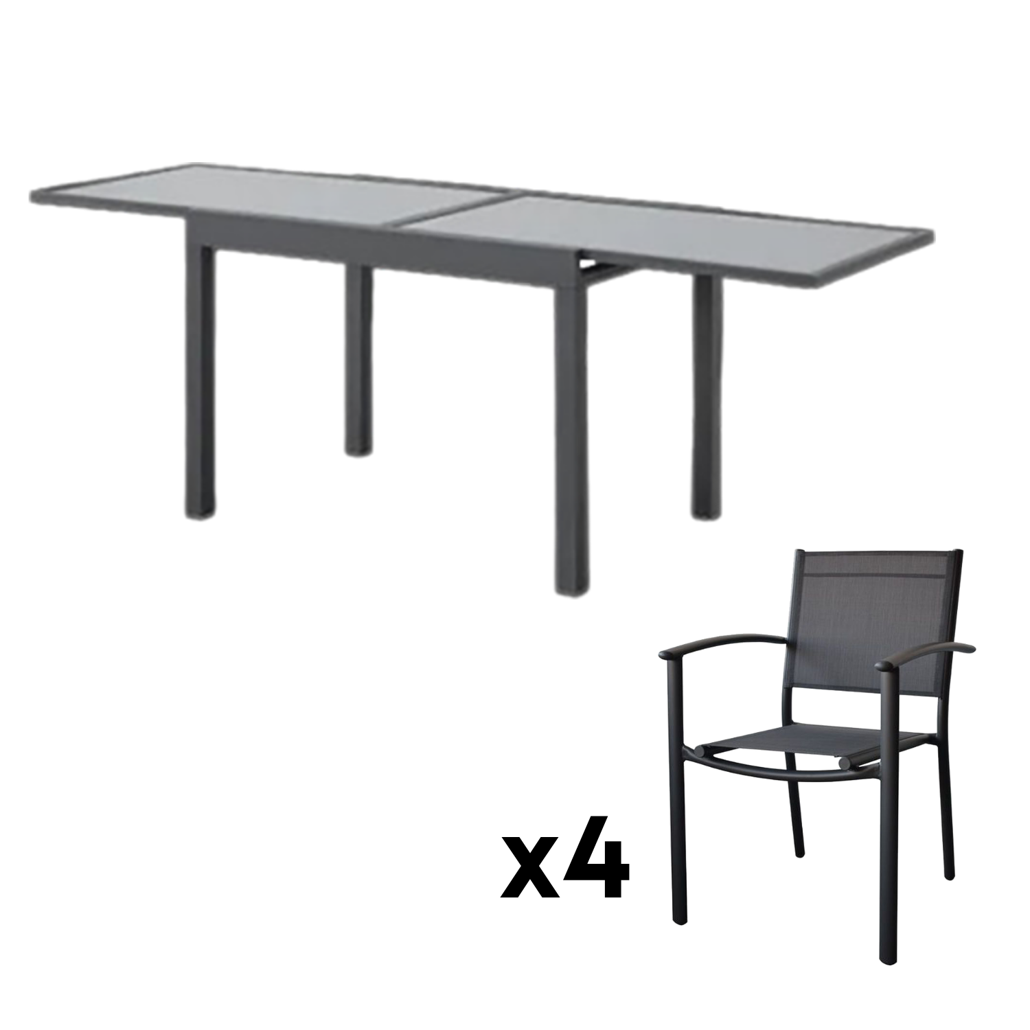 Table de jardin en aluminium/verre avec 4 fauteuils - Gamme Jardin