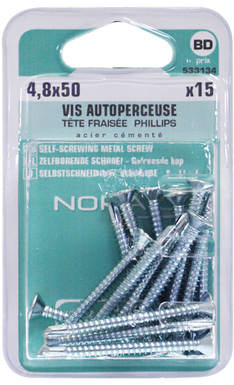 Vis autoperceuse PHILLIPS N°2 Tête fraisée Acier zingué 4,8x50 Blister de 15