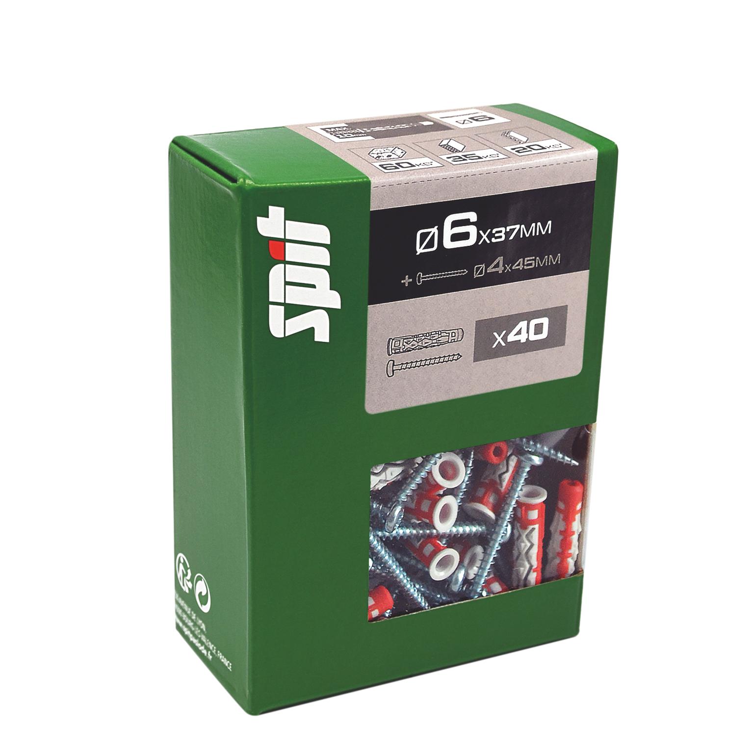 Cheville bi-matière  MX SPIT avec vis TR Ø4x45MM  Ø6x37MM - Boite de 40 pièces