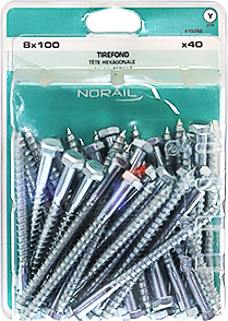 Tirefond Tête héxagonale Acier zingué 8x100 Blister de 40